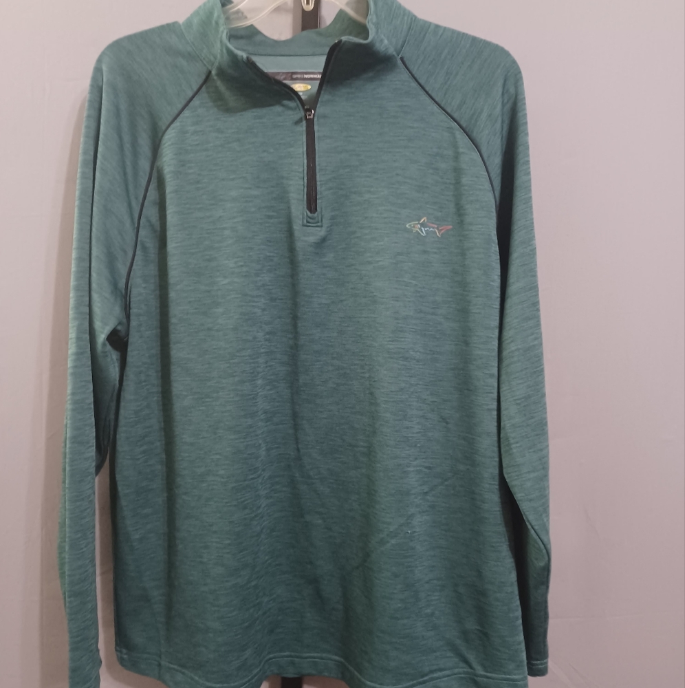Greg Norman gray 1/4 zip long sleeve logo golf shirt men sz M‎